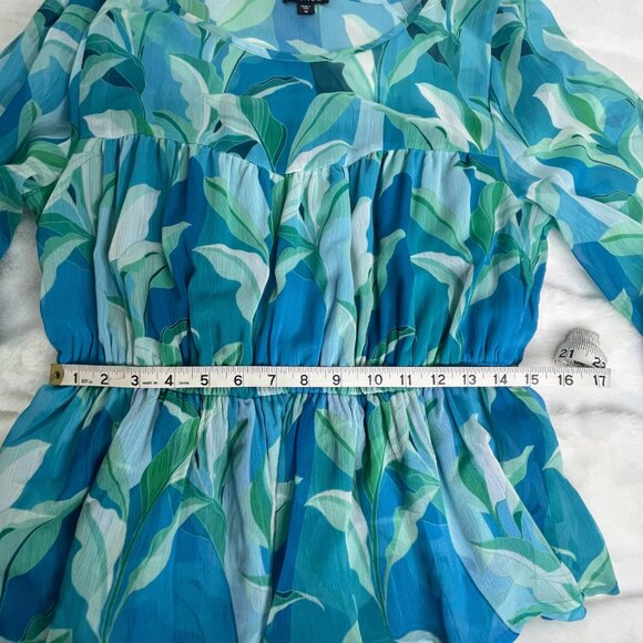 Venus Blouse Sheer Medium Blue Green Chiffon Romantic - Picture 6 of 9